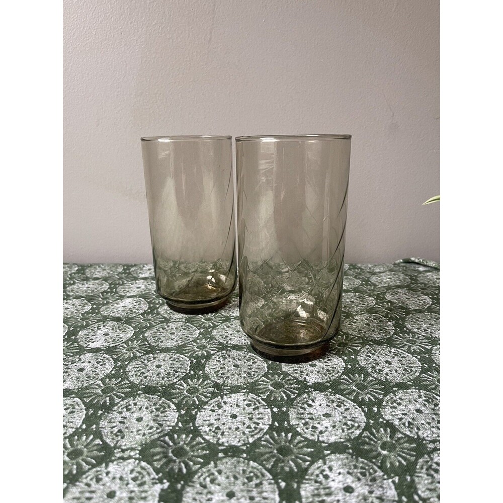 2 Vintage Libbey Tawny Swirl Optic Tumblers Brown Drinking Glasses